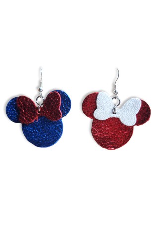 Red & Blue Leather Mouse Ears with Red & White Bows