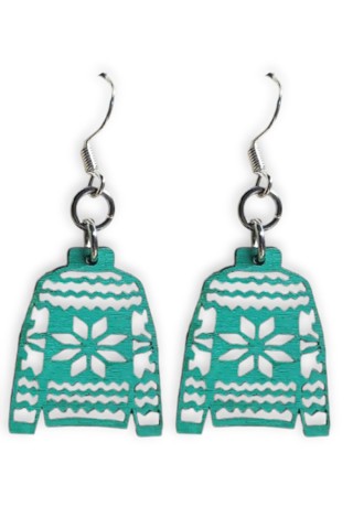Christmas Sweater (Green) Laser-Cut Wooden Earrings