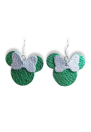 Green Leather Mouse Ears with Silver Leather Bow 