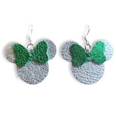 Silver Leather Mouse Ears with Green Leather Bow 