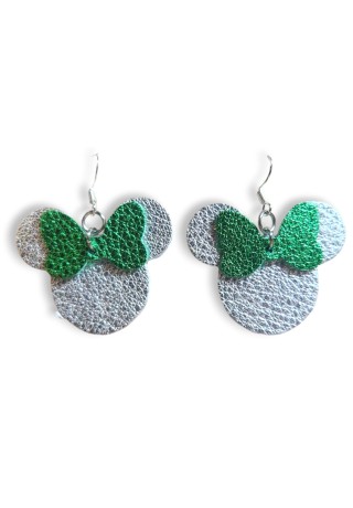 Silver Leather Mouse Ears with Green Leather Bow 