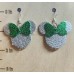 Silver Leather Mouse Ears with Green Leather Bow 