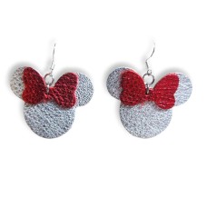 Silver Leather Mouse Ears with Red Leather Bow 
