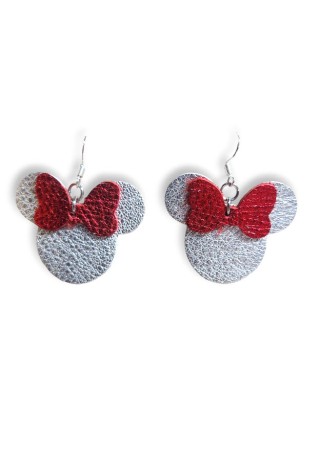 Silver Leather Mouse Ears with Red Leather Bow Silver Leather Mouse Ears with Red Leather Bow