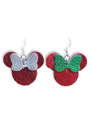 Red Leather Mouse Ears with Silver & Green Leather Bow Red Leather Mouse Ears with Silver & Green Leather Bow