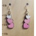 Dangling Laser-cut Wooden Heart Earrings (White & Pink)