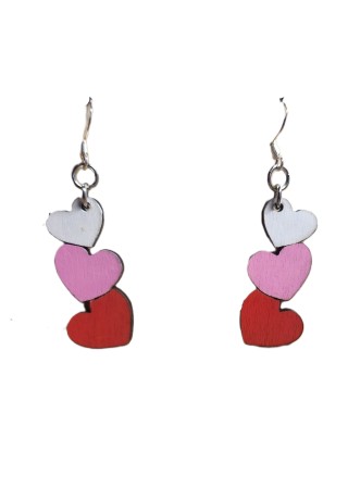 Dangling Laser-cut Wooden Heart Earrings (White, Pink, & Red)