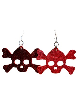 Red Leather Skull and Cross-bone Earrings
