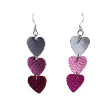 White, Pink, and Dark Pink Medium Leather Dangling Heart Earrings