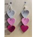White, Pink, and Dark Pink Large Leather Dangling Heart Earrings White, Pink, and Dark Pink Large Leather Dangling Heart Earrings