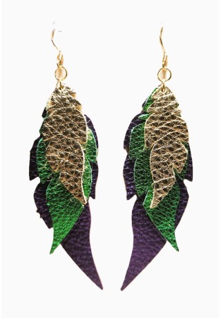 Gold, Green, and Purple Leather Feathers Charms Gold, Green, and Purple Leather Feathers Charms