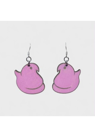 Peep (Large - Pink) Laser-Cut Wooden Earrings