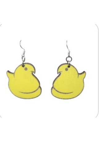 Peep (Large - Yellow) Laser-Cut Wooden Earrings