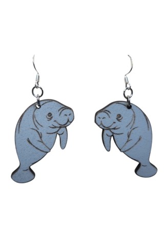 Manatee Laser-Cut Wooden Earrings