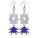 Spider (Purple) and Web Laser-Cut Wooden Earrings