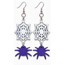 Spider (Purple) and Web Laser-Cut Wooden Earrings