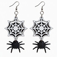 Spider (Black) and Web Laser-Cut Wooden Earrings