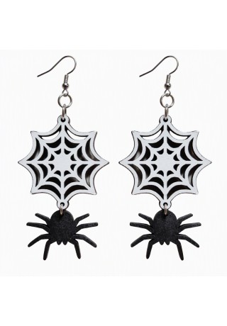 Spider (Black) and Web Laser-Cut Wooden Earrings