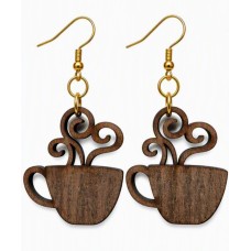 Steamy Coffee Cup Laser-Cut Wooden Earrings Steamy Coffee Cup Laser-Cut Wooden Earrings