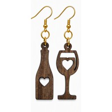 Wine Bottle & Glass Laser-Cut Wooden Earrings