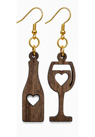 Wine Bottle & Glass Laser-Cut Wooden Earrings