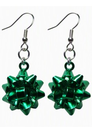 Green Christmas Bow Earrings