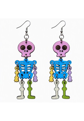 Skeleton Laser-Cut Wooden Earrings (Multi-Colored)
