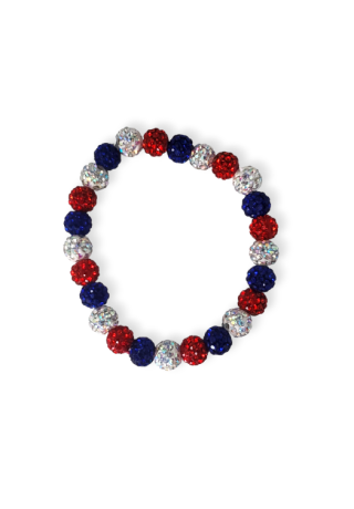 Red, Light Silver, Blue Patriotic Pave Bead Bracelet