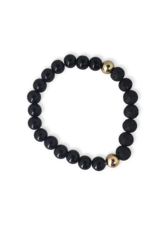 Black, Gold Bead & Lava Bead Bracelet