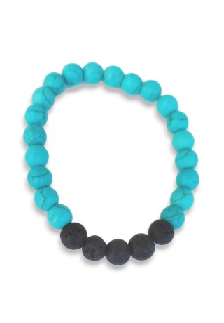 Synthetic Turquoise Beads with Black Lava Bead Bracelet
