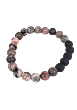 Marbled Browns & Tan Beads with Black Lava Beads Bracelet