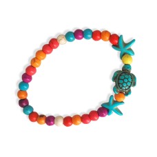 Rainbow Color Beads with Turtle Charm and Starfish Bracelet