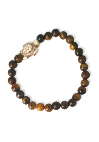 Tiger Eye Small Bead with Turtle Charm Bracelet