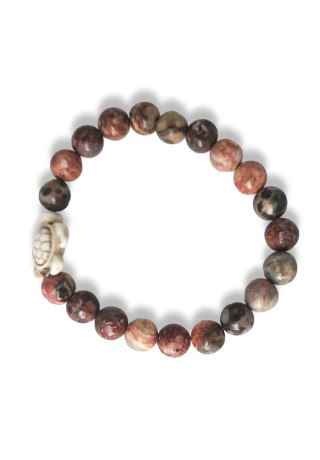 Marbled Brown and Tan Beads with Turtle Charm Bracelet