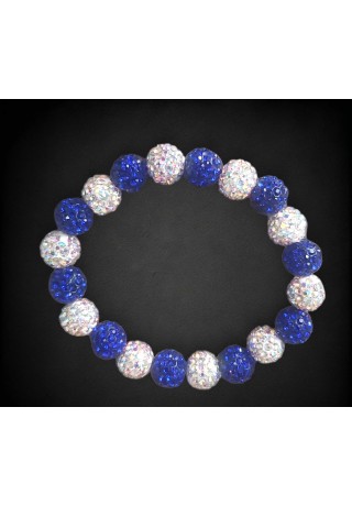 Reflective Light Silver and Blue Pave Bead Bracelet