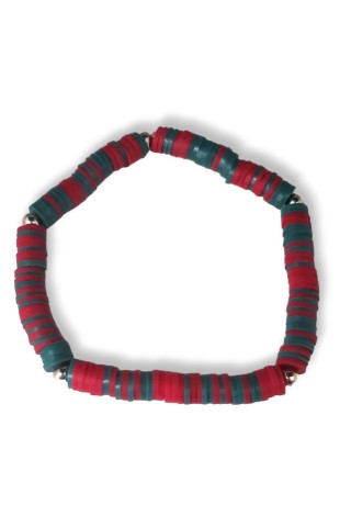 Green and Red Clay Bead Bracelet with Spacers