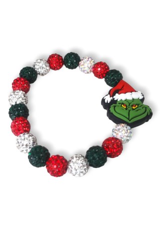 Red, Green and Silver Pave Beads with The Grinch Charm Bracelet Red, Green and Silver Pave Beads with The Grinch Charm Bracelet
