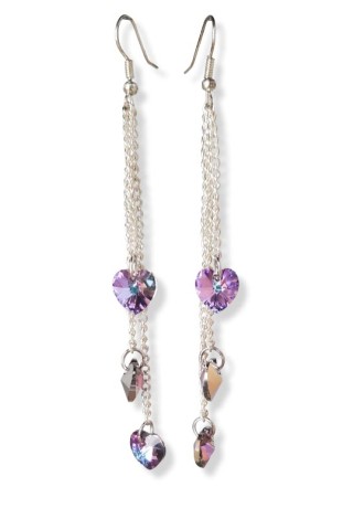 Austrian Crystal Dark Pink Heart Earrings