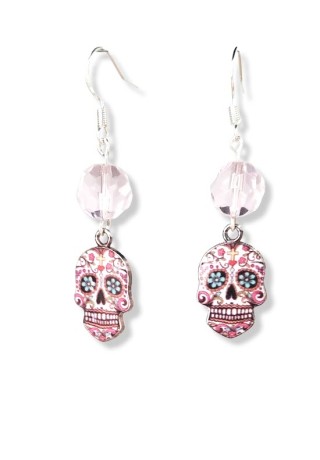 Skull with Light Pink Crystal Earrings Skull with Light Pink Crystal Earrings