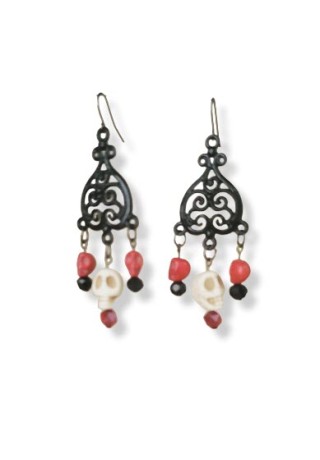 Skulls with Ornate Charm and Crystal Earrings