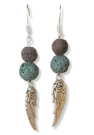 Purple and Teal Lava Beads with Metal Angel Wing Earrings