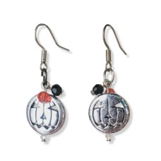SIlver Pumpkin with Orange Black Crystal Earrings