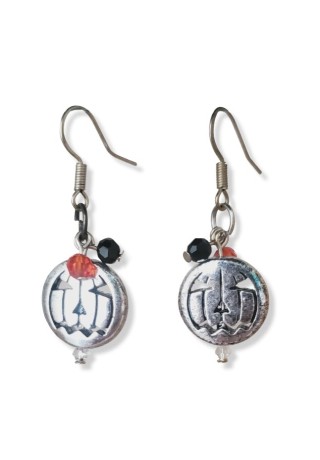 SIlver Pumpkin with Orange Black Crystal Earrings