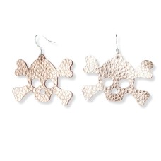 Shiny Gold Leather Skull and Cross-bone Earrings