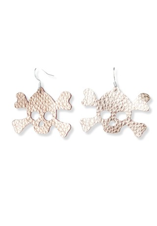 Shiny Gold Leather Skull and Cross-bone Earrings