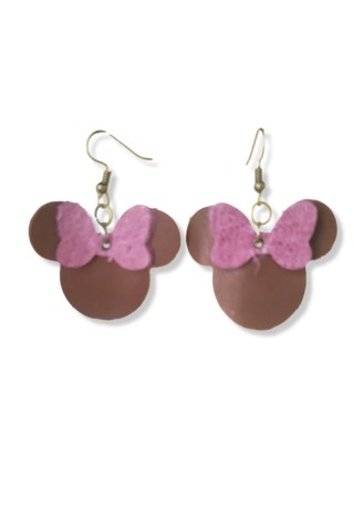 Brown Leather Mouse Ears with Purple Bow