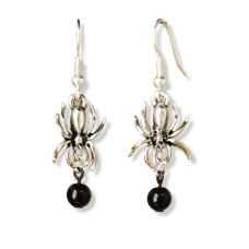 Spider With Black Bead Earrings