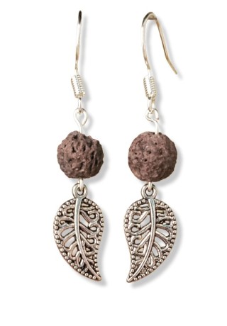 Brown (Large) Lava Bead Leaf Charm Earrings