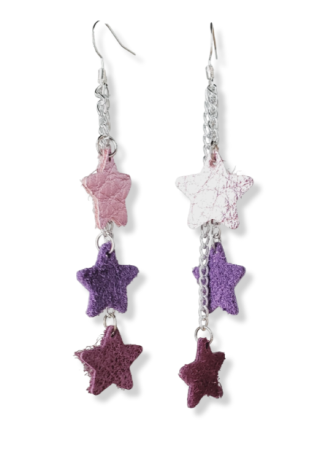 Pink and Purple Star Leather Earrings