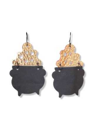 Leather Cauldron with Gold Mist Earrings